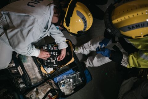 ambulance worker with a set of tools