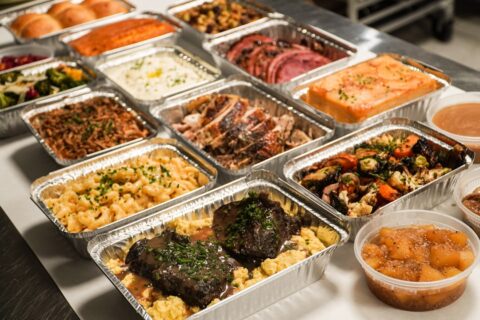 trays of food on a table